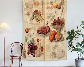 Vintage Fruit Tapestry Wall Hanging Reference Instructions Bedroom Plant Tapestry Botanical Tapestry Home Decor.