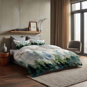 Geschenk Grüner Kiefernwald Aquarell Bettbezug Drei Bettwäsche Set Personalisierte Name Geburtstag Bettwäsche Quilt Cover Weihnachten Halloween Geschenk.