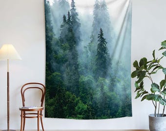 Misty Forest Landscape Wall Art Nature Aesthetic Mountain Wall Tapestry Wilderness Wall Hanging Gift Home Decor Bedroom Dorm Gift.