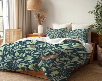 Handmade Whimsical Woodland Duvet Cover Three Bedding Set Personalized Name Birthday Bedding Quilt Cover Christmas Halloween Gift.