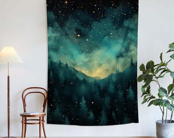 Forest Starry Sky Tapestry Wall Hanging Landscape Wall Art Nature Aesthetic Gift Home Decor Bedroom Dorm Room Wall Large tapestry.