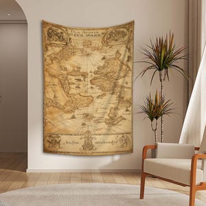 Tapeçaria de mapa-múndi vintage, arte de parede, decoração para casa, quarto, dormitório, tapeçaria grande.