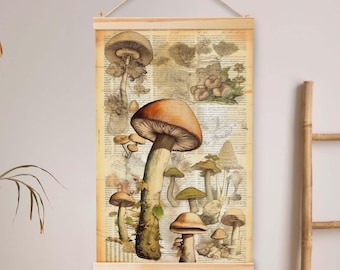 Vintage Retro Mushrooms Illustrations Hanging Canvas Art Nature Painting Vintage Wall Art Canvas Wall Art Farmhouse Decor Tapestry Wall.