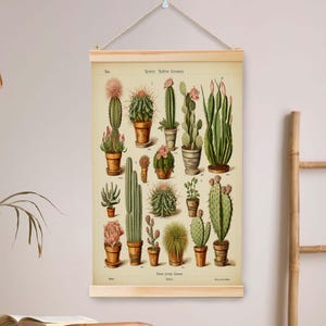 Canvaskunst vintage cactus hangend, bloemschilderij, vintage muurkunst, canvas muurkunst, boerderijdecor, wandtapijten wanddecoratie.