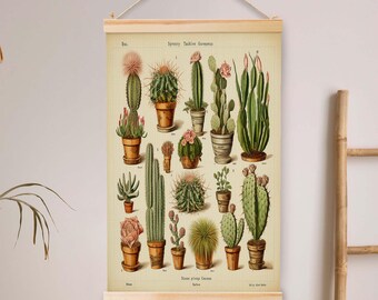 Vintage Cactus Hanging Canvas Art, , Flower Painting, Vintage Wall Art, Canvas Wall Art, Farmhouse Decor, Tapestry Wall Decoration.