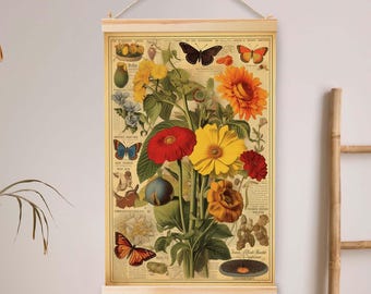 Tapiz de arte natural personalizado para colgar en la pared, diseño de crisantemo silvestre vintage, de gran tamaño, para decoración del hogar.