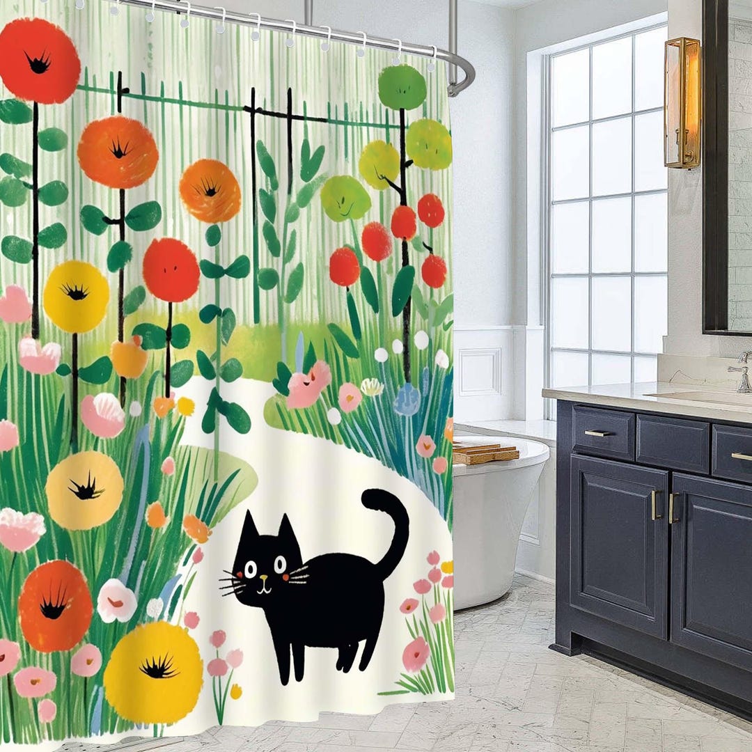 Denim Cat Lady Shower Curtain