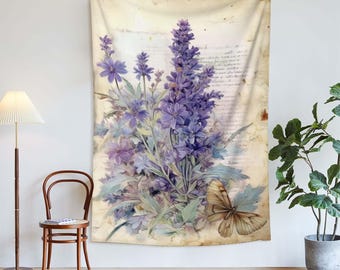 Botanical Tapestry Wall Painting Floral Tapestry, Vintage Floral Wall Tapestry, Lavender Tapestry, Nature Tapestry, Botanical Home Decor.