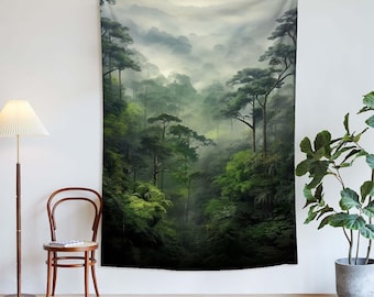Tapestry Green Forest Misty Pine Tapestry Wall Hanging,Mountain Nature Scenery Wall Art,Large Tapestry for Wall Decoration,Housewarm Gifts.
