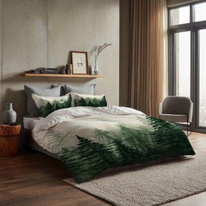 Geschenk Grüner Kiefernwald Aquarell Bettbezug Drei Bettwäsche Set Personalisierte Name Geburtstag Bettwäsche Quilt Cover Weihnachten Halloween Geschenk.