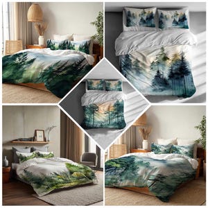 Weihnachtsgeschenk Grüner Kiefernwald Aquarell Bettbezug Drei Bettwäsche Set Personalisierte Name Geburtstag Bettwäsche Quilt Cover Halloween Geschenk.