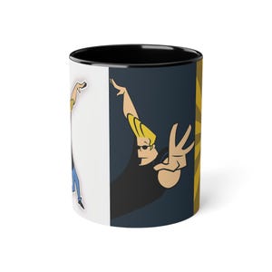 EU MADE Johnny Bravo Coffee Mug, Cartoon Network White Accent Mug, 11oz, Big Muscle Guy, Animated Show Character, Gift for Cartoon Lover
