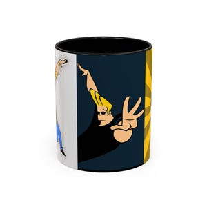 Johnny Bravo Coffee Mug, Cartoon Network White Accent Mug, 11oz, Big Muscle Guy, Animated Show Character, Gift for Cartoon Lover, Unique