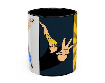 Johnny Bravo Coffee Mug, Cartoon Network White Accent Mug, 11oz, Big Muscle Guy, Animated Show Character, Gift for Cartoon Lover, Unique