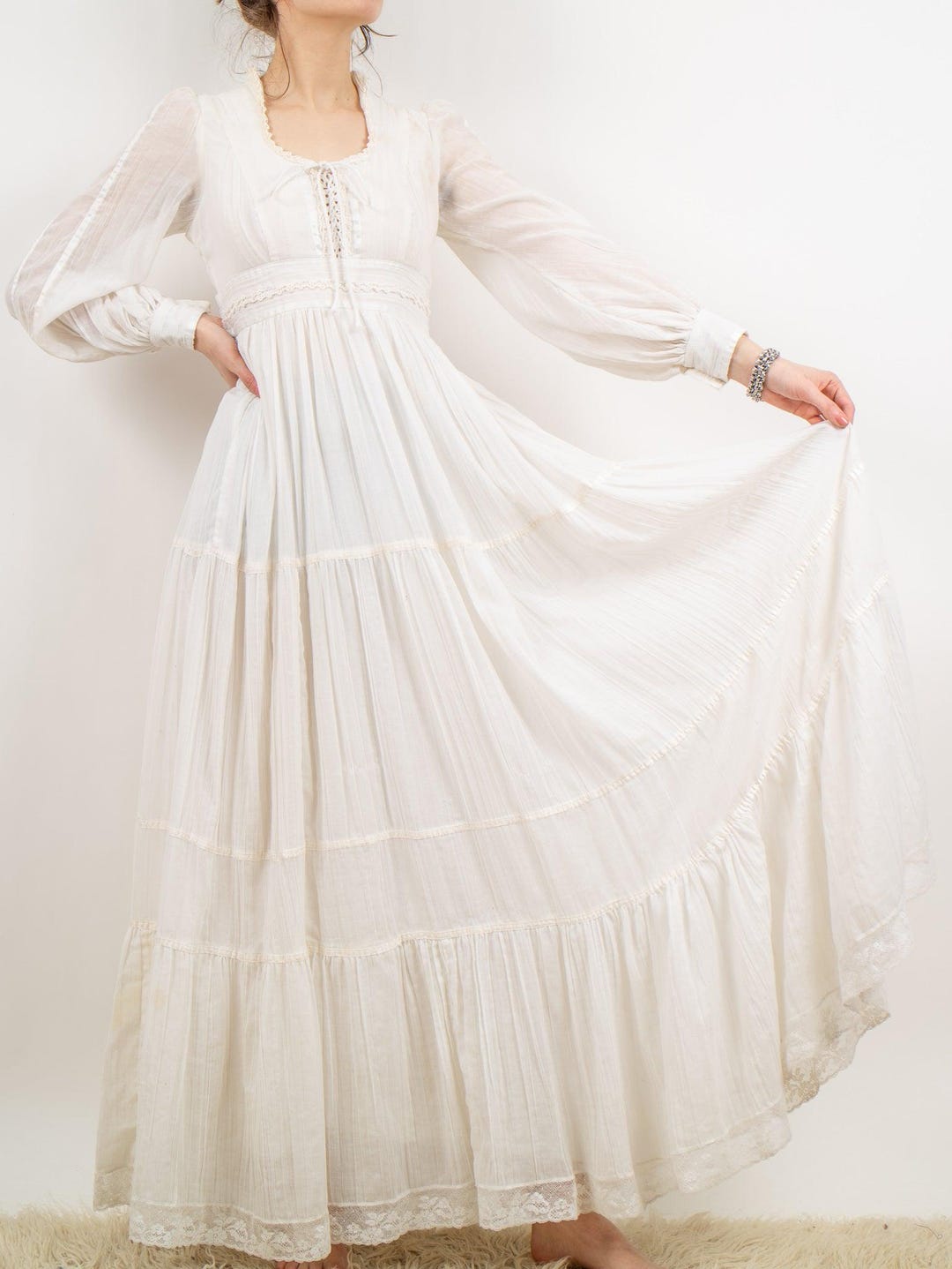 1970's Gunne Sax by Jessica Mcclintock White Lace Maxi Dress Wedding ...