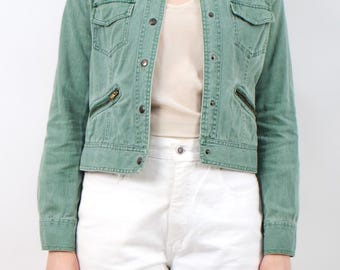 1970s green denim jean jacket V895
