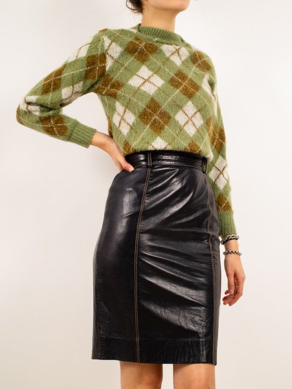 1980's Designer Black Escada Leather Skirt - image 1