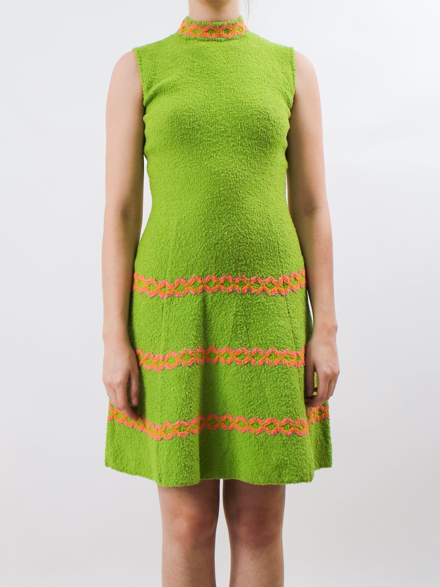 templeton knitted dress 1960s Bright Green and Pink St. John Knit Mini V670 Erin templeton