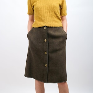 1960s Bonnie Cashin Brown Wool and Leather Turnlock Skirt