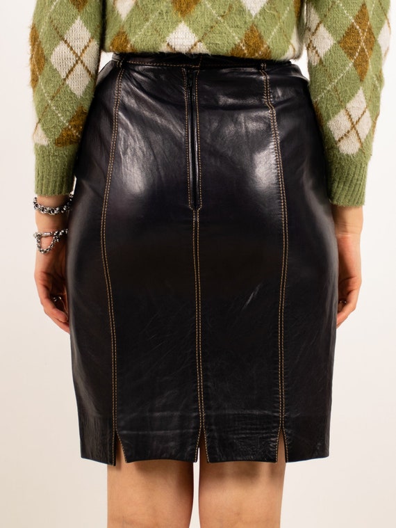 1980's Designer Black Escada Leather Skirt - image 5