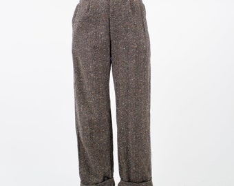 1970's Brown Flecked Wool High Waisted Tailored Trousers