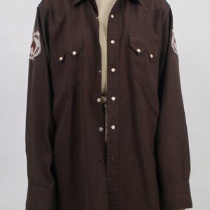 1940s rayon button down shirt with "lapeer county sheriffs posse" horse patch v191