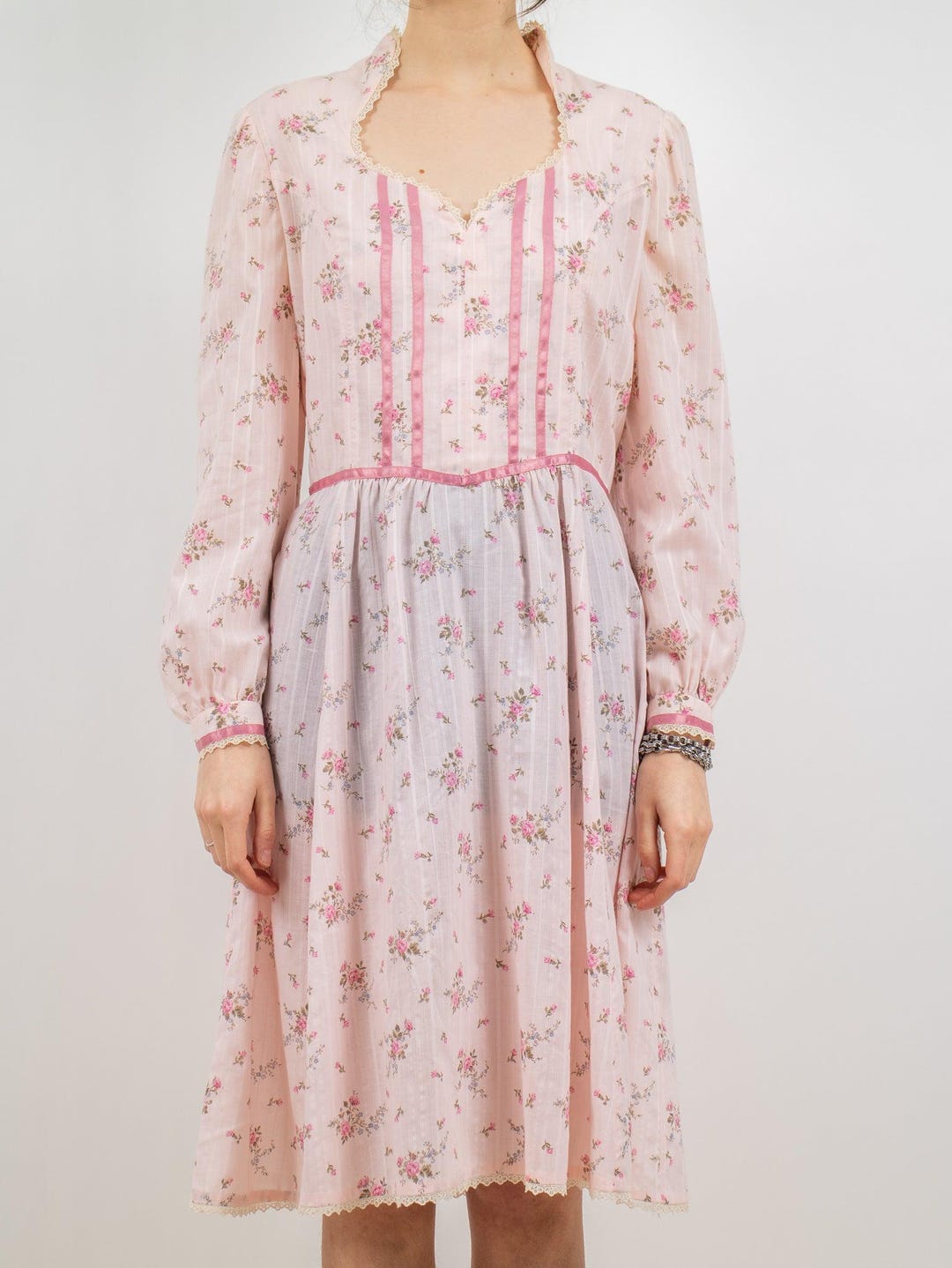 1970's Pink Floral Gunne Sax Style Prairie Dress V002 - Etsy