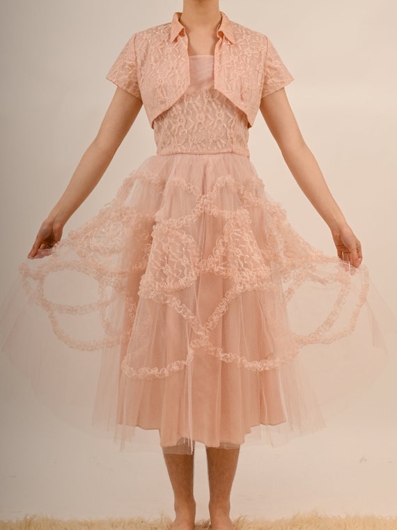 1950s Bubblegum Pink Tulle Barbie Prom Gown with … - image 2