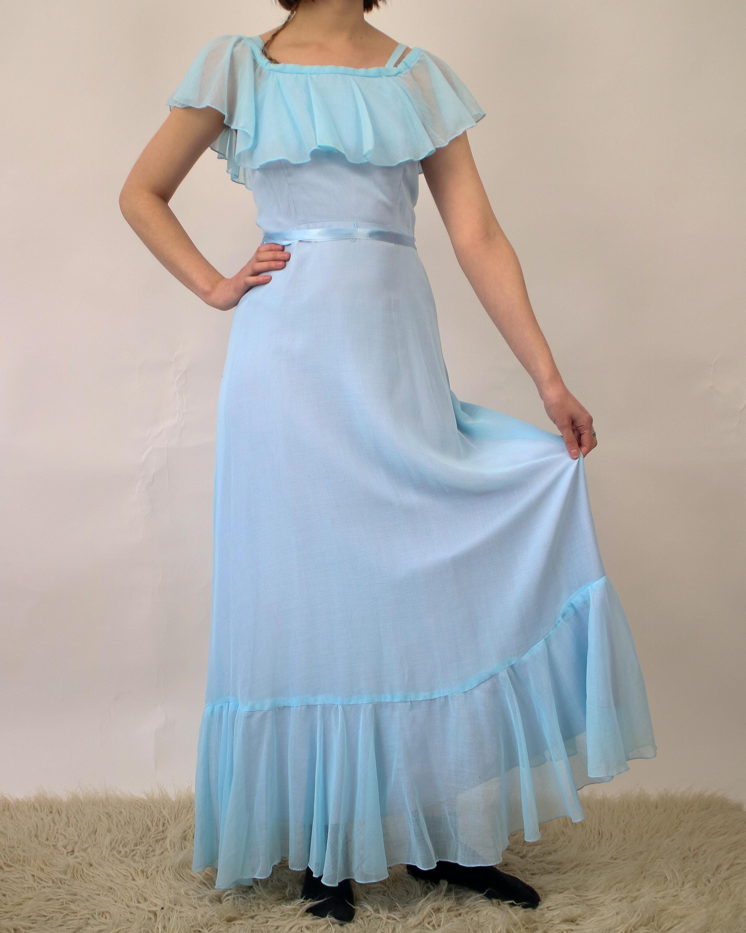 strapless open back dress 70s Style Blue Maxi Prom Dress – Sofia Nova Vintage main image 1