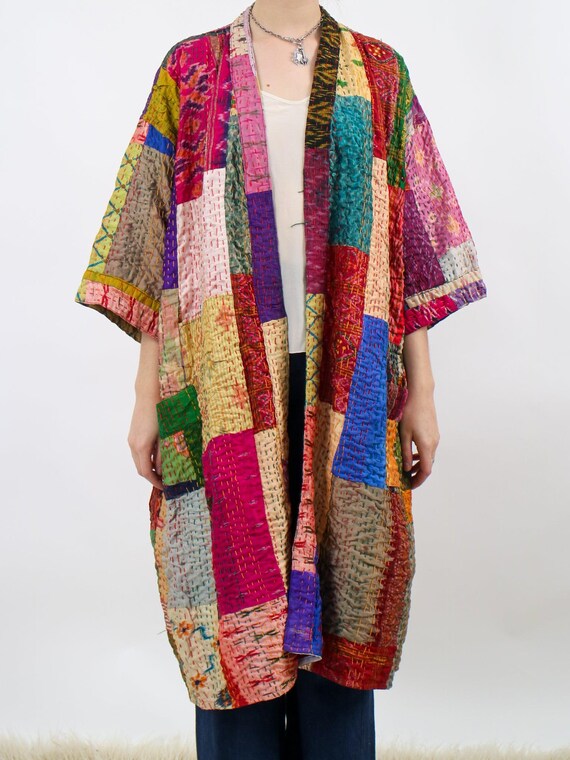 1990s statement patchwork quilted coat with huge … - image 1