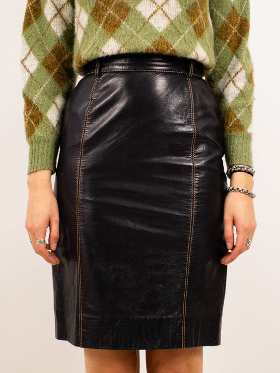 1980's Designer Black Escada Leather Skirt - image 2