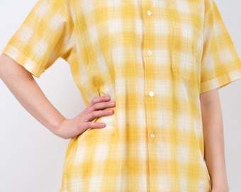 1960s permanent press yellow men’s checkered shirt V870