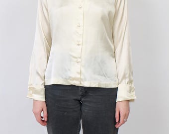 1970s Lady Manhattan long sleeve cream silk shirt V476