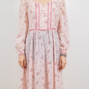 1970&#39;s Pink Floral Gunne Sax Style Prairie Dress