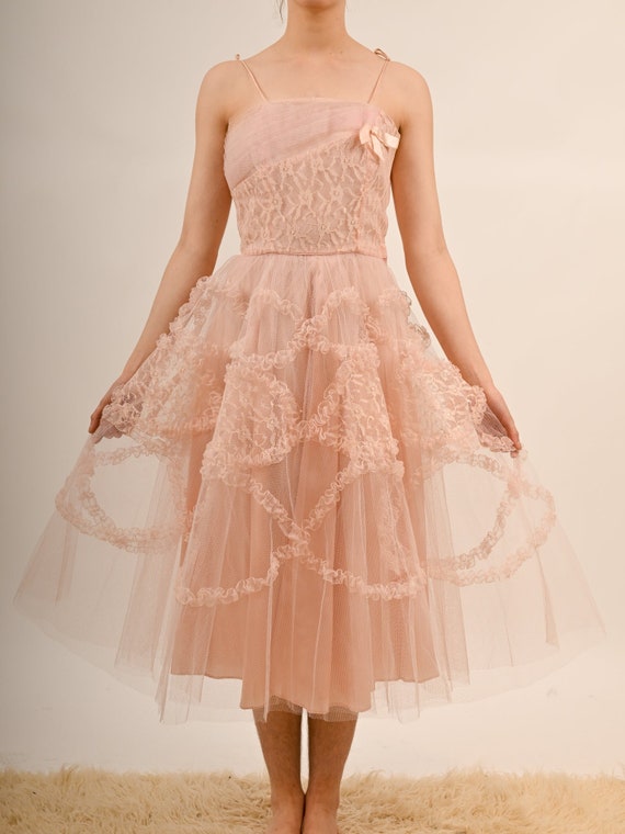 1950s Bubblegum Pink Tulle Barbie Prom Gown with … - image 9