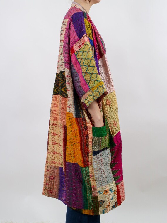 1990s statement patchwork quilted coat with huge … - image 3