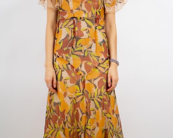 1930s Floral Chiffon Tiered Summer Garden Party Dress