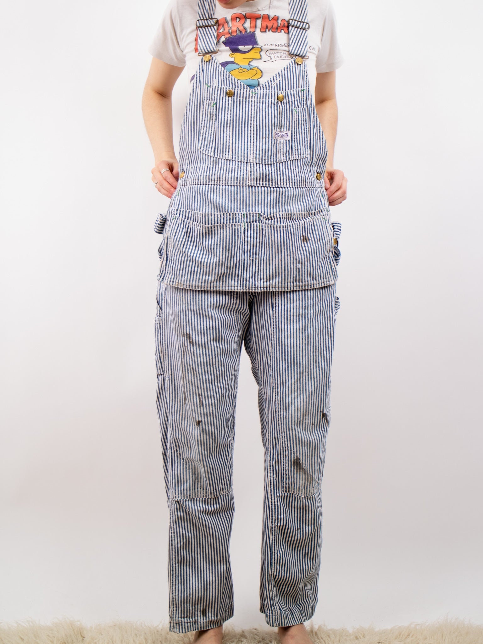 Vintage Aprons, Retro Aprons, Old Fashioned Aprons & Patterns 1950S Big Smith Union Made Blue  White Striped Utility Overalls $324.29 AT vintagedancer.com