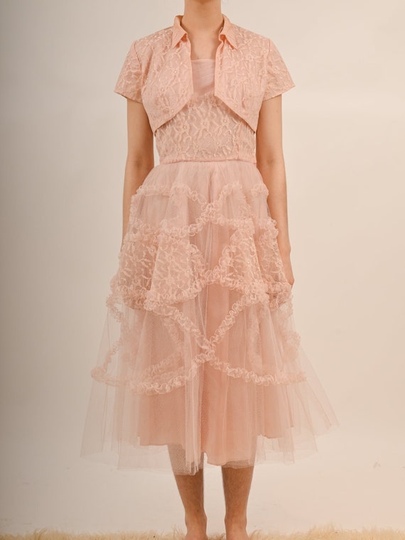 1950s Bubblegum Pink Tulle Barbie Prom Gown with … - image 1