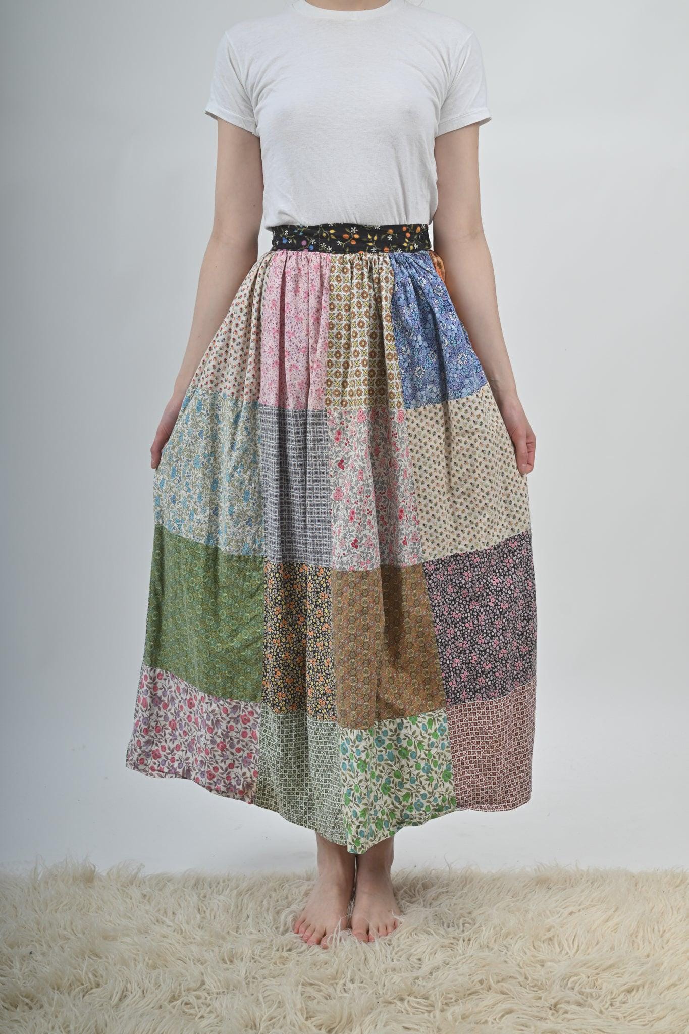 1970年代のパッチワークキルトスタイルのマキシスカート - Etsy 日本