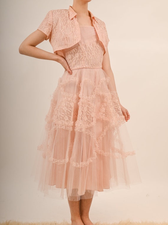 1950s Bubblegum Pink Tulle Barbie Prom Gown with … - image 3