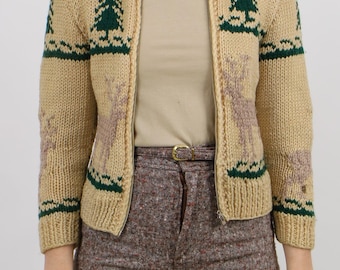 1950s Mary Maxim Novelty Duck Hunting Frontzip Cowichan Sweater