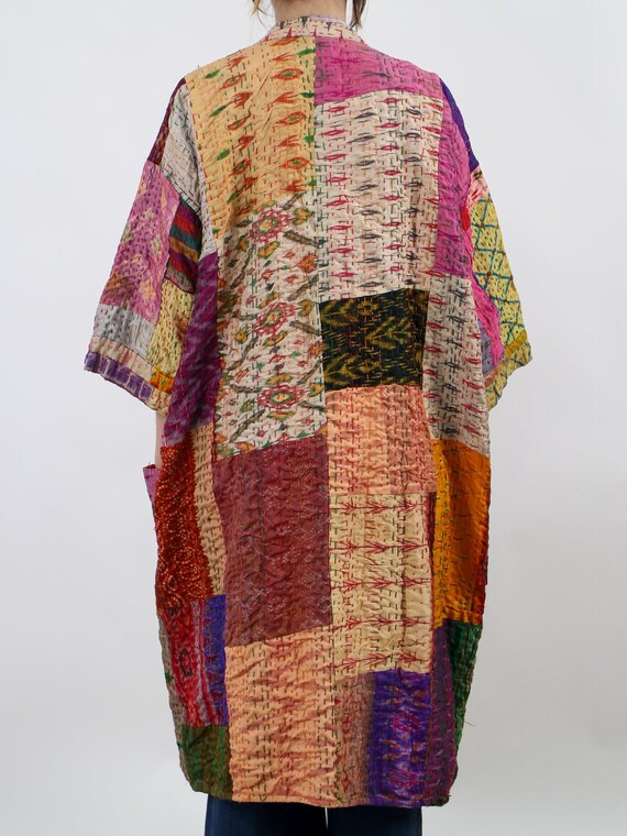 1990s statement patchwork quilted coat with huge … - image 4