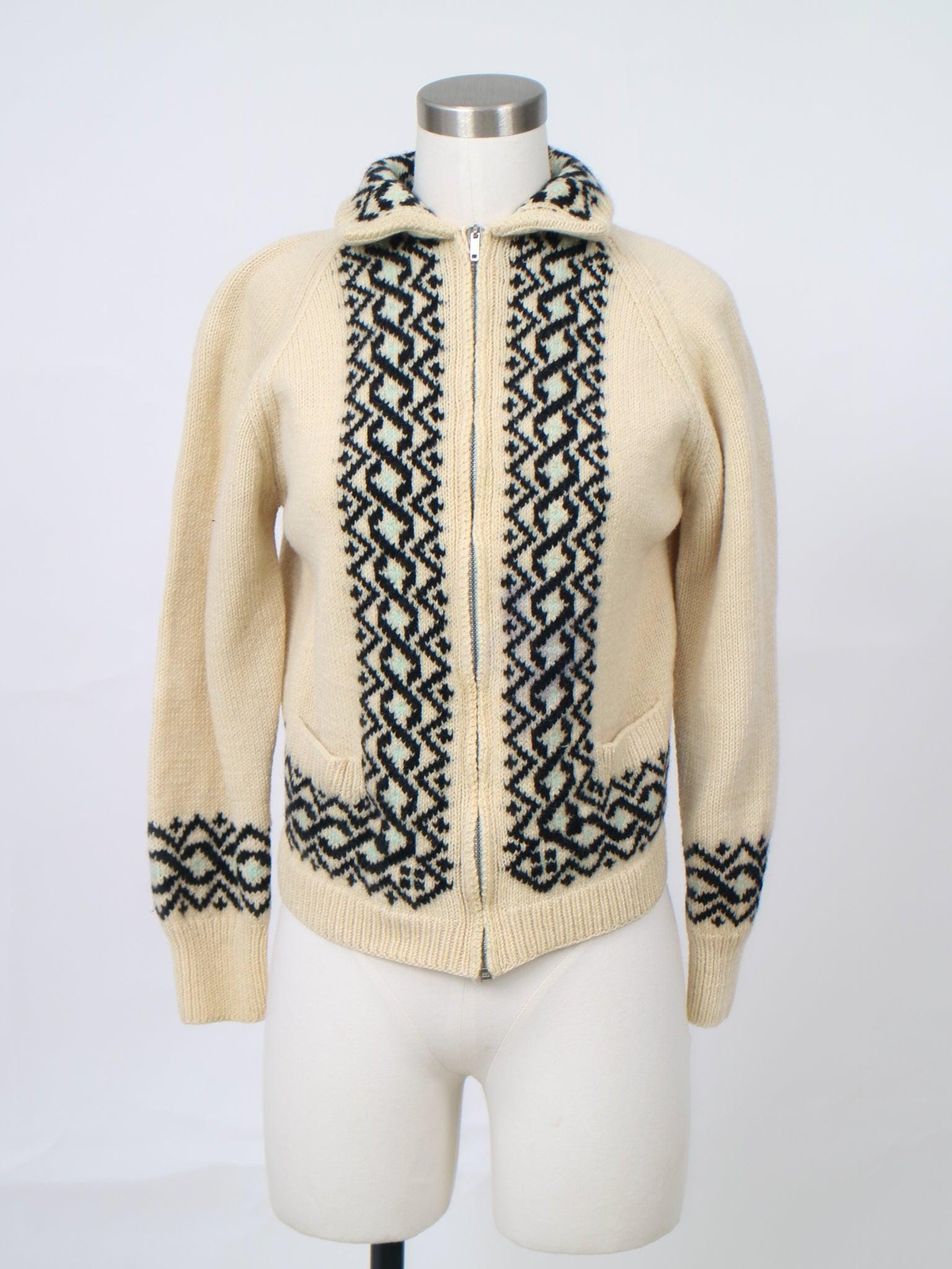 1960s front zip wool knit cardigan with diamond details by l'alpina made in Italy v757