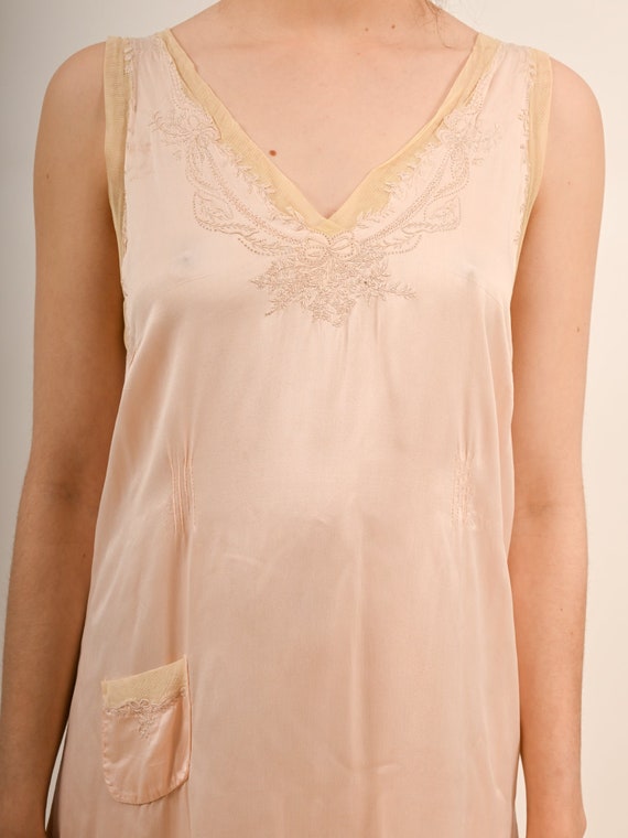 1920s Peach Silk Embroidered Slip Nightgown - image 7