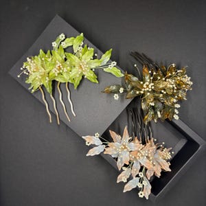 Enchanted Fairycore Glass Floral Hair Comb - Unique Bridal Heirloom - Handmade Custom Color Wedding Jewelry - Elegant Updo Hairpin for Prom