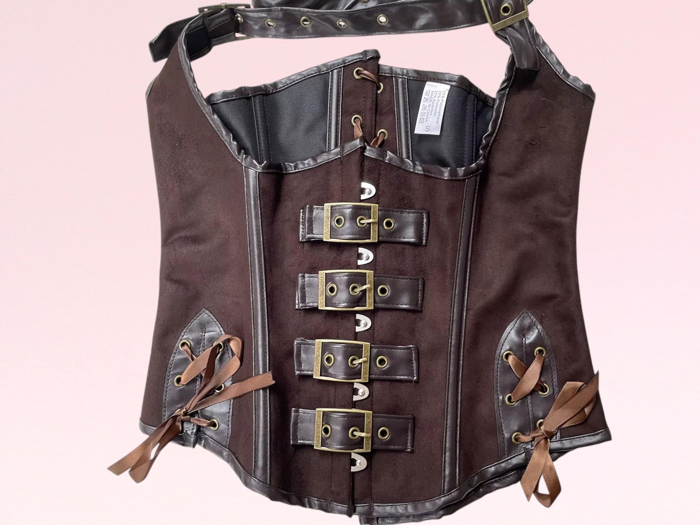 Brown PU Leather Underbust Corset | Renaissance Pirate 