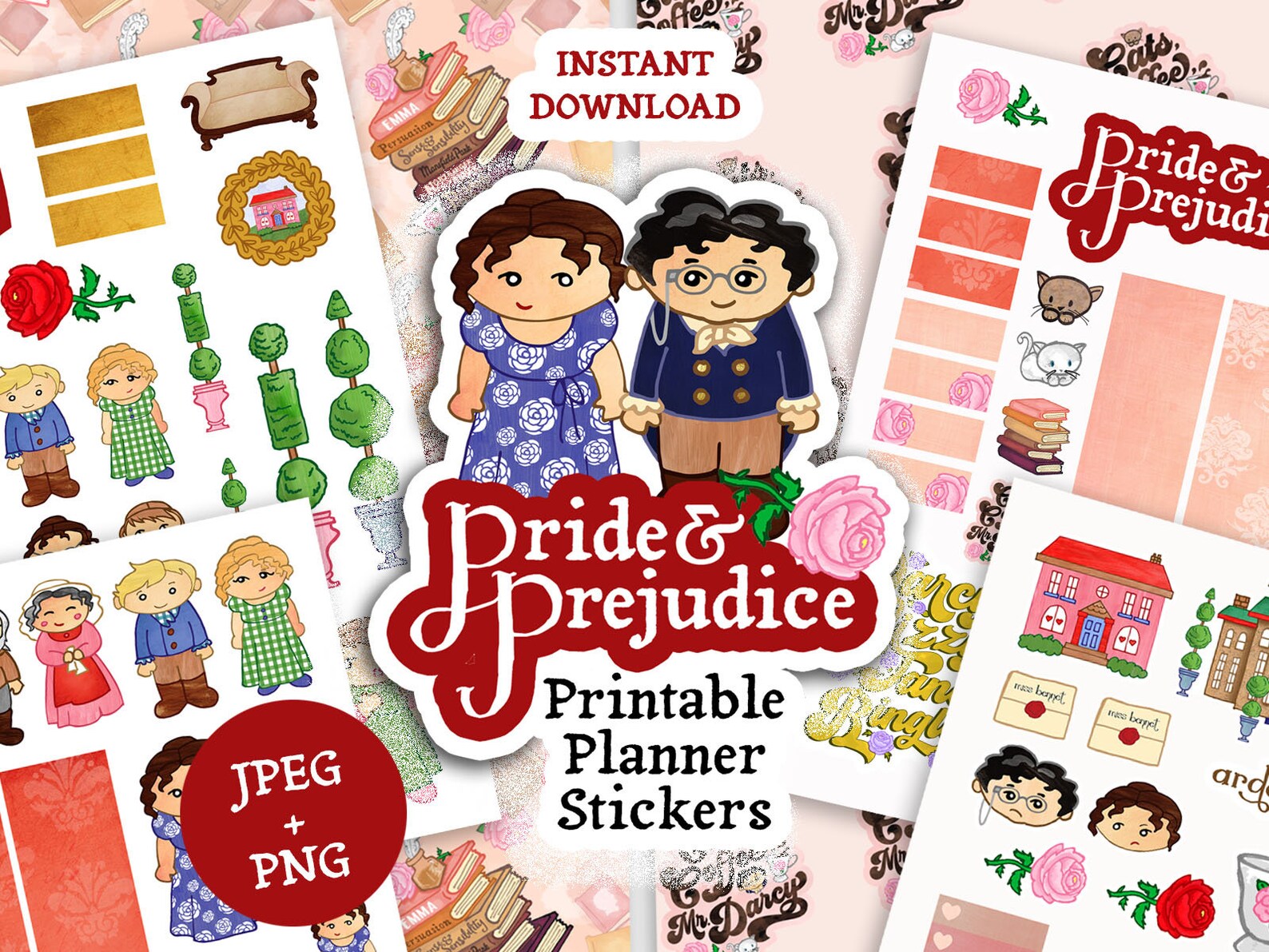 Pride and Prejudice Printable Planner Stickers Clipart Digital - Etsy