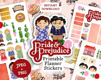 Pride and Prejudice printable planner stickers clipart digital download 4 pages clipart 2 digital papers teacher student cute illustration