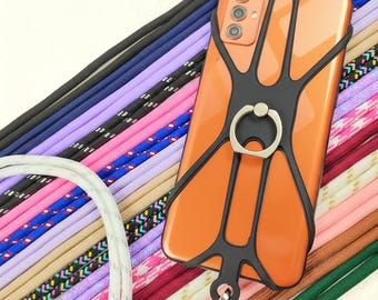 Universal Cell Phone Holder Silicon Common Phone Case with Finger Ring Colorful Strap Neck Lanyard Sling Necklace Cord Mobile Phone Stand